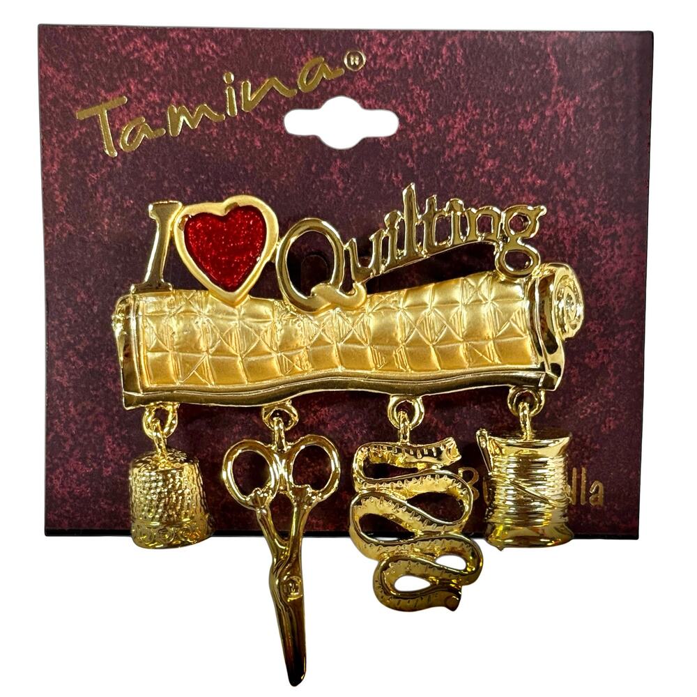 Wholesale Bulk Lot 10 Gold Tone Quilting Brooches Pins Thimble Scissors Thread